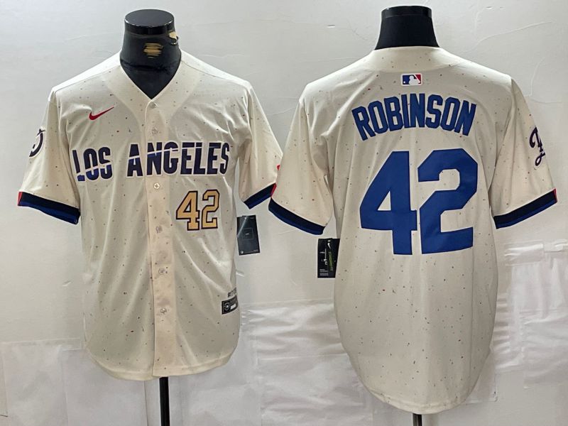 Men Los Angeles Dodgers 42 Robinson Cream Fashion Nike Game MLB Jersey style 2